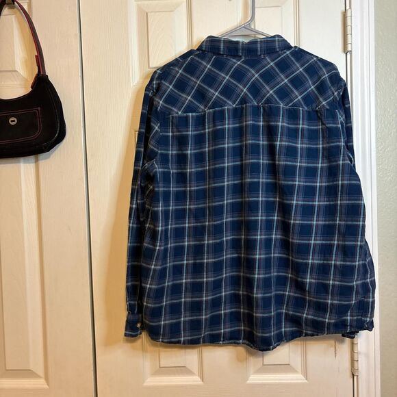 a.n.a A New Approach Women’s Large Plaid Flannel Button Shirt Navy Blue Brown - Picture 4 of 4